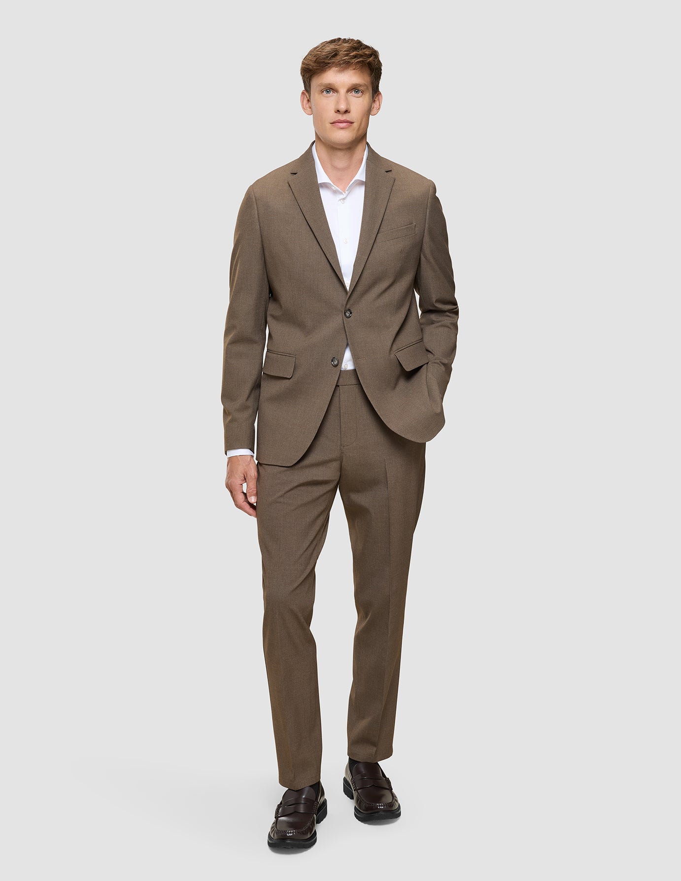Essential Blazer Slim Saddle Brown Melange